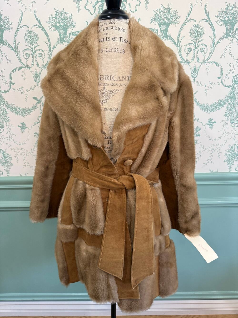 Vintage 1970s Lilli Ann Faux Fur Suede Belted Penny Lane Coat⁠